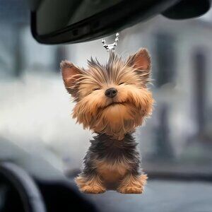 Cute Yorkie Car Hanging Pendant Keychain Dog Mirror Charm Gift Decor